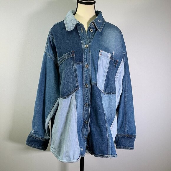 Free People Mountain Roads Women's Size M Blue Denim Jacket NWT - Picture 1 of 8